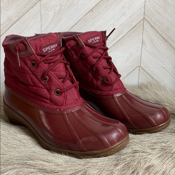 red sperry rain boots